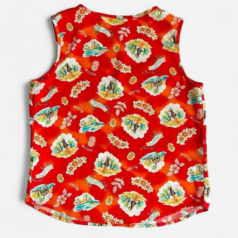 Vintage Howard Wolf Rayon Tropical Red Aloha Hawaiian Hula Dancer Tank Top - Picture 5 of 5